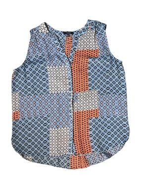 NYDJ Sleeveless Patchwork Button-Down Top in Blue & Orange